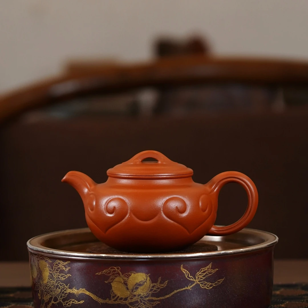 马璟辉老师门下弟子张春兴制朱泥《仿古如意》紫砂壶中式泥壶纯手工