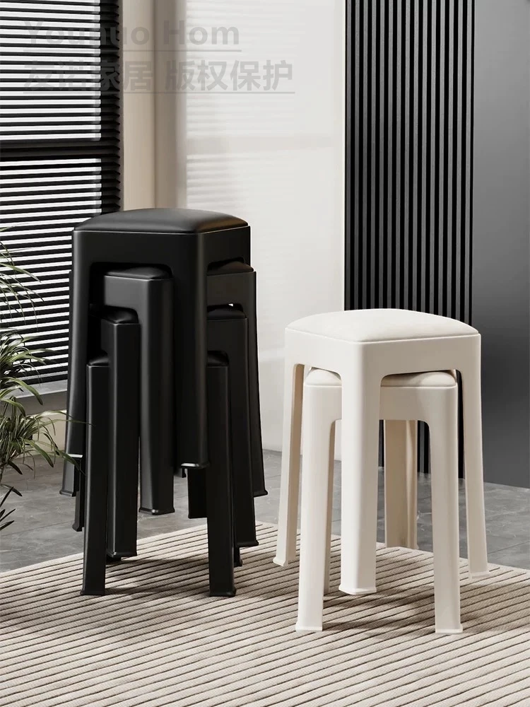 软包可叠放方凳旋风凳升级版塑料凳家用椅子餐桌凳休闲凳化妆凳