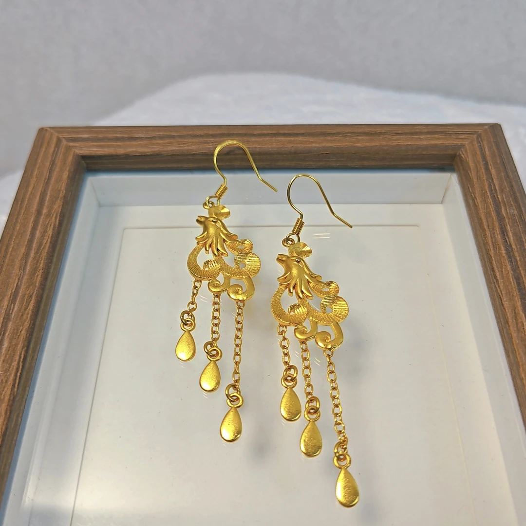 铜合金耳饰 孔雀气质长款流苏耳环