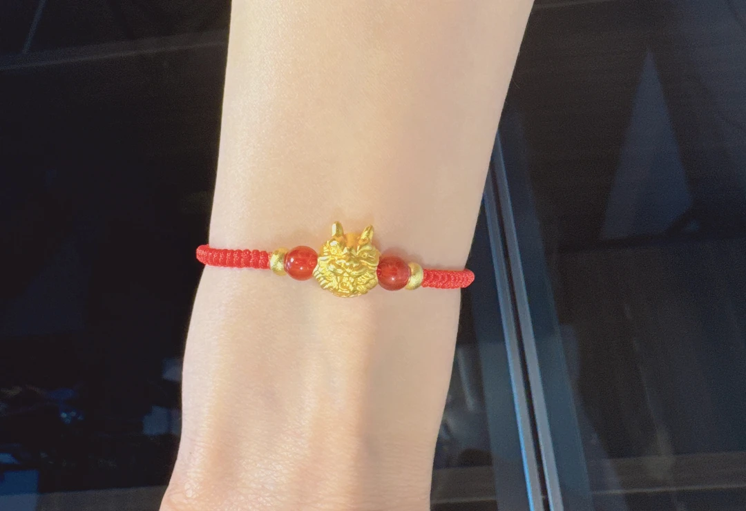 铜合金布艺手链 铜镀金生肖龙红手绳