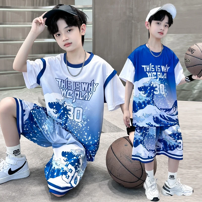 男童夏装球服套装洋气儿童夏季篮球服中大童运动短袖速干衣中国风