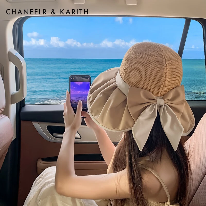 CHANEELR & KARITH帽子女2025款户外黑胶太阳帽防晒大帽檐遮阳帽