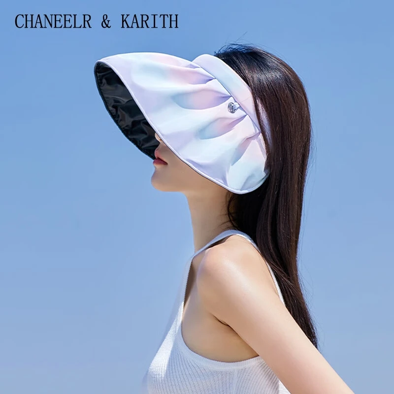 CHANEELR & KARITH太阳帽女夏季大檐黑胶防紫外线户外防晒空顶帽