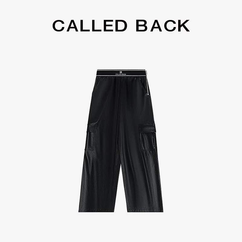 CALLED BACK【张极同款】阔腿休闲裤女秋季新款松紧腰直筒长款皮裤