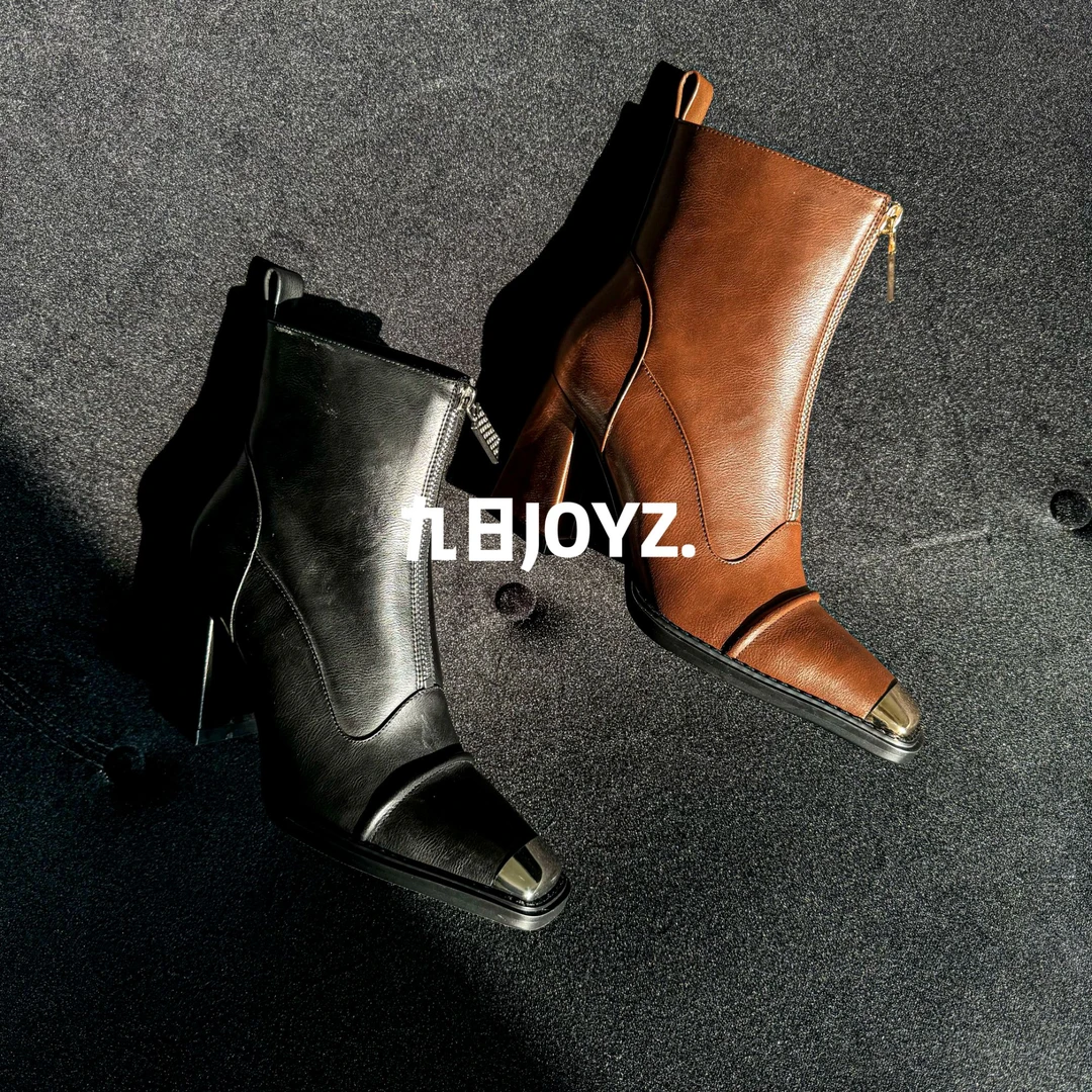 【跟高7cm】2024秋冬新款纯色方头单靴粗跟高跟短靴绒里时尚百搭女