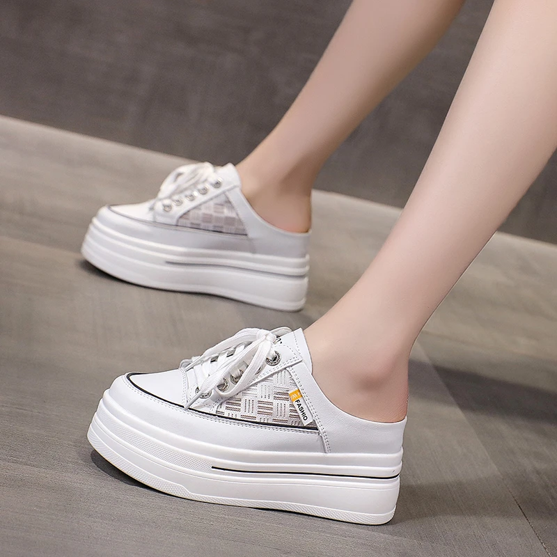 小码34包头半拖鞋女外穿2024年夏季新款透气增高松糕鞋爆款小白鞋