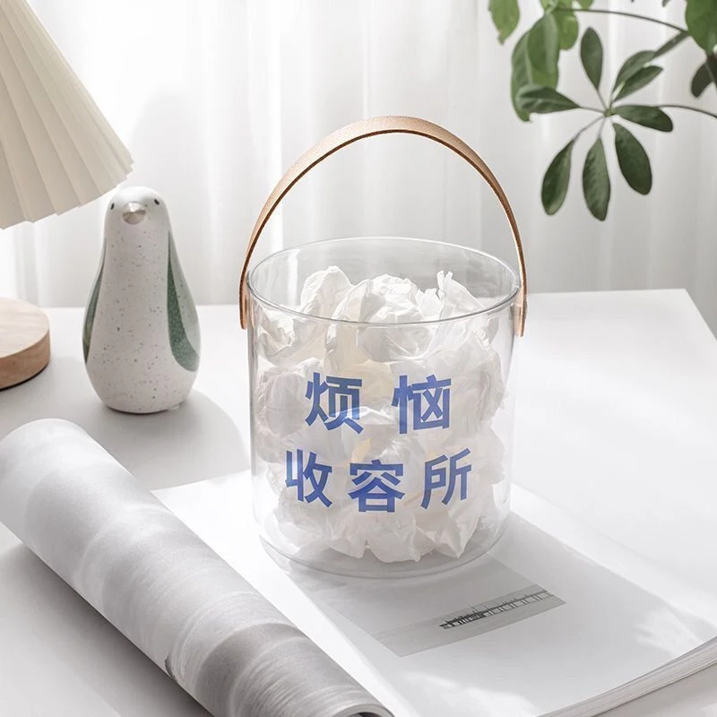 透明家用垃圾桶网红款ins风手提桶收纳桌面创意果篮垃圾桶废纸篓