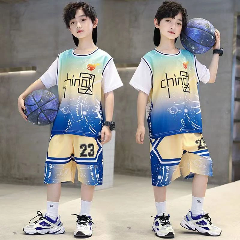 儿童夏季速干套装男孩运动球服训练服中大童薄款上衣中国风两件套