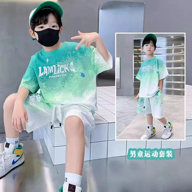 男童夏季短袖帅气速干衣上衣短裤男孩时尚篮球服两件套儿童洋气款