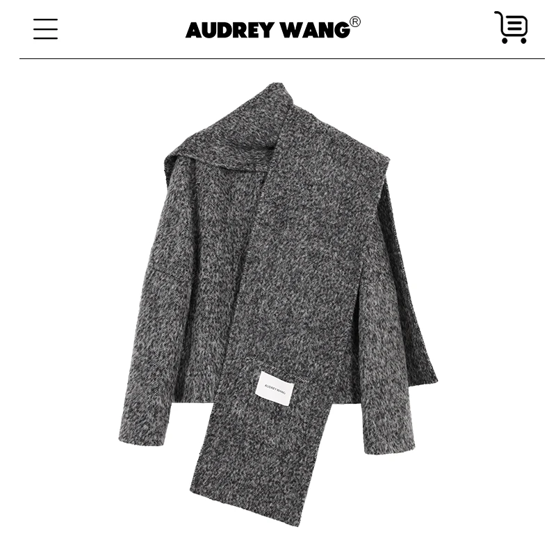 AUDREYWANG 秋冬主场丨混色圆领围巾款双面尼外套11162