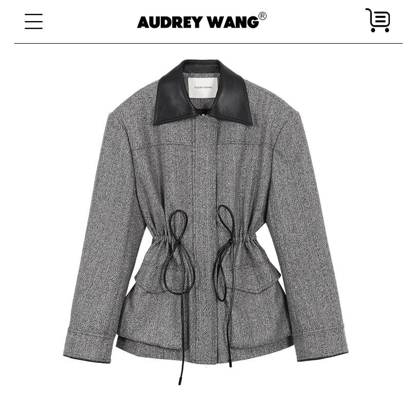 复古人字纹老钱风拼皮抽绳外套11233