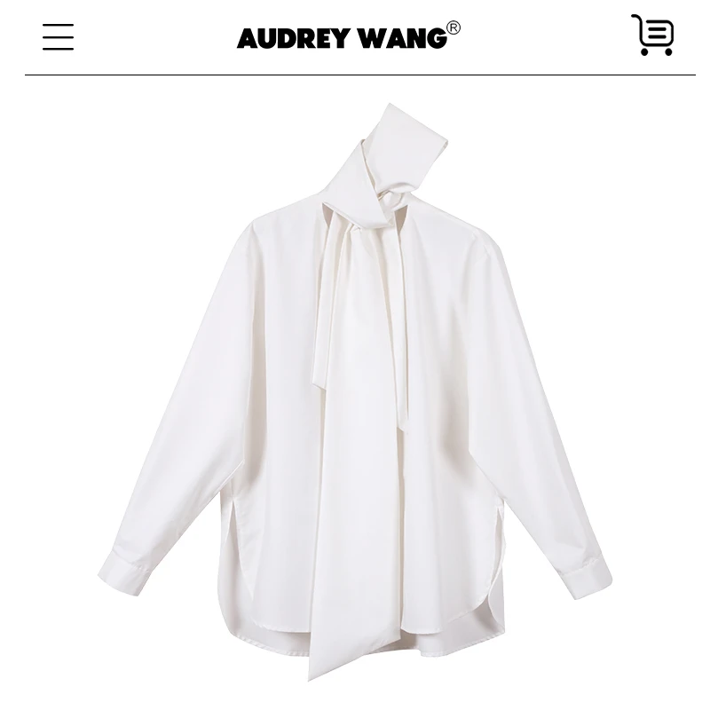 AUDREYWANG白色长袖气质设计感宽松衬衫10121