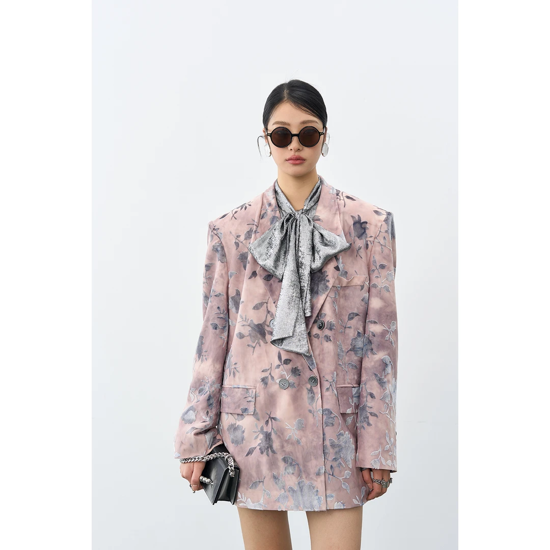 AUDREYWANG时尚气质潮流植绒长袖西装10620