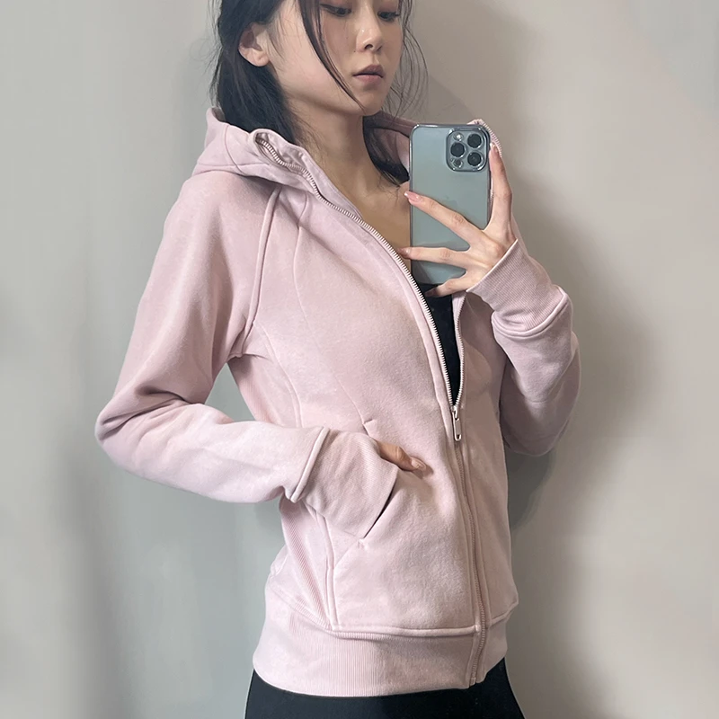 新款秋冬运动外套女户外休闲外穿瑜伽训练健身夹克加绒外套运动