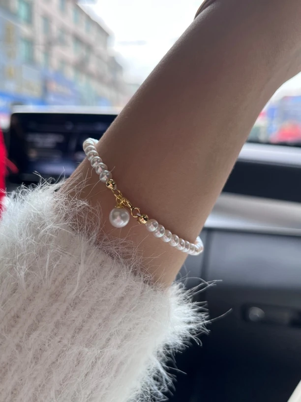 【百搭baby珠】s925银扣头3/4淡水珍珠小米珠珍珠手链白色气质