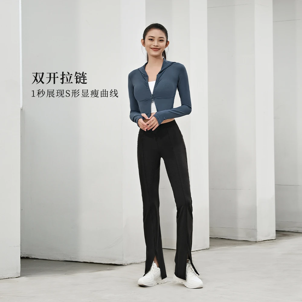 LaNikar瑜伽长袖健身上衣瑜伽服外套运动拉链修身显瘦速干S1042