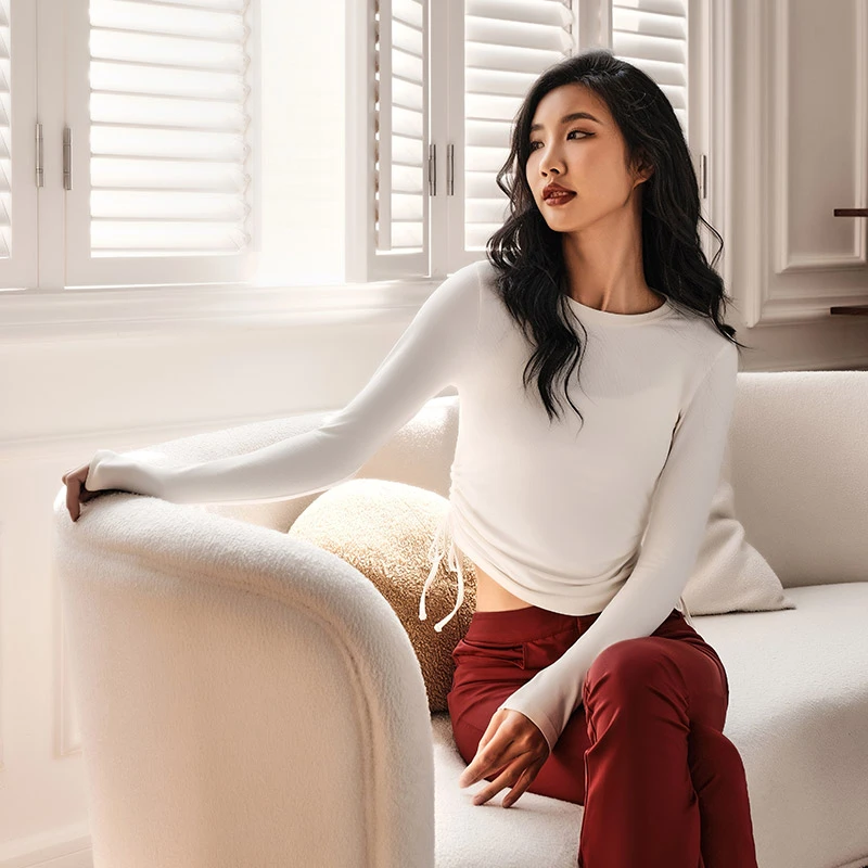 Lanikar健身瑜伽服训练跑步运动长袖t恤女无痕打底纯色修身 S1035