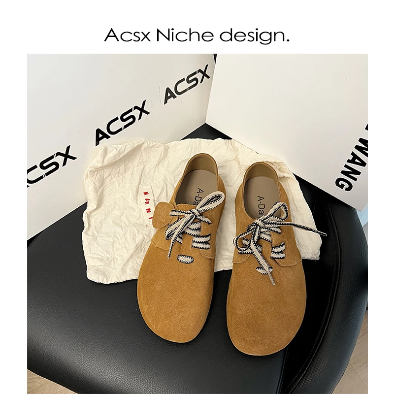 【阿茶家】文艺调调~2024秋季新款真皮厚底内增高一脚蹬博肯单鞋女