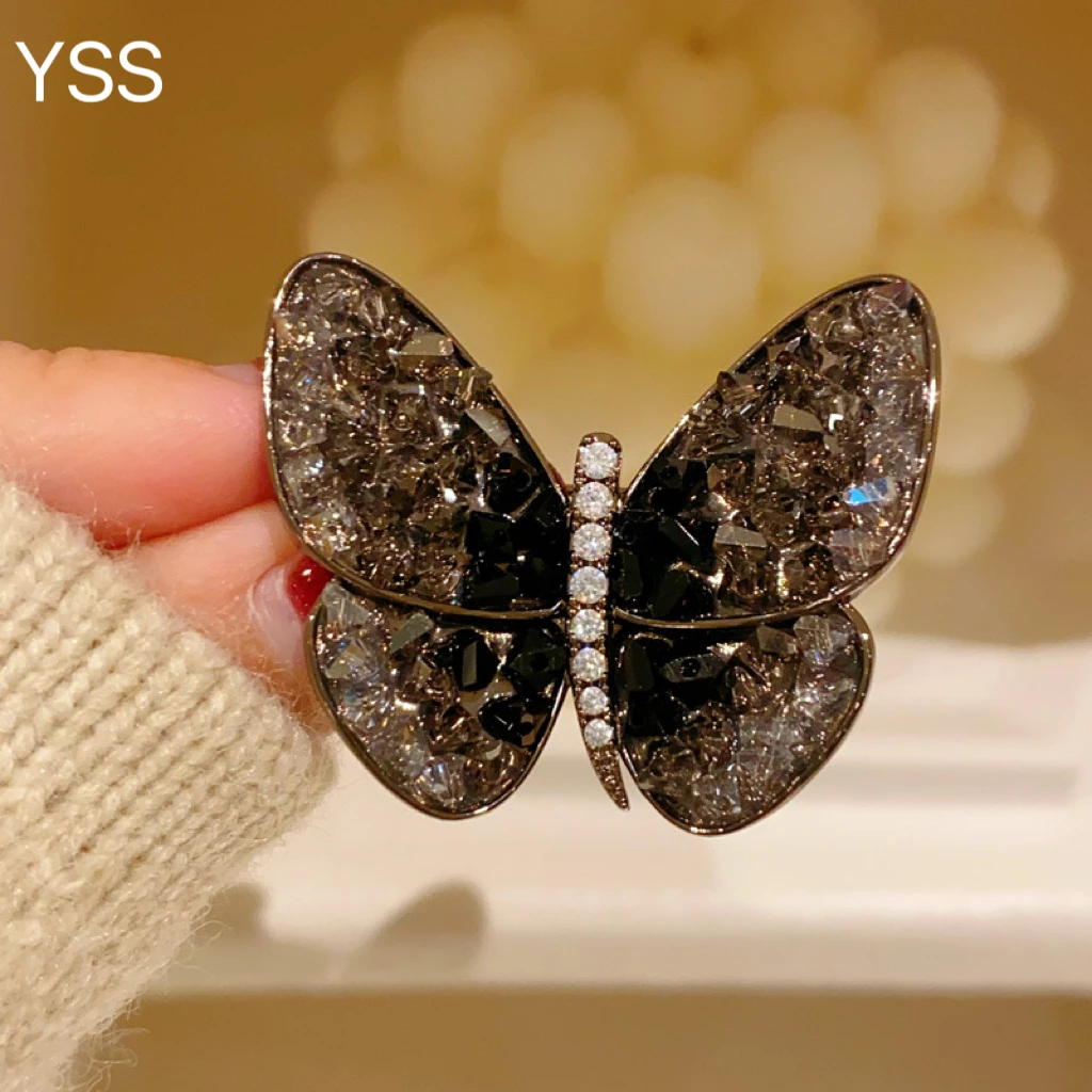 合金合成锆石胸针 YSS 亿十尚黑蝴蝶水今高档胸针轻奢时尚精致美Y