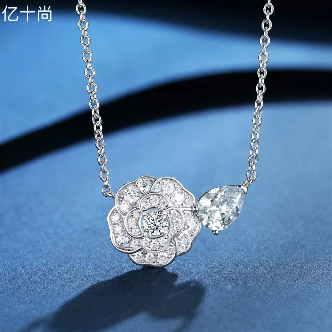 坠链均925银莫桑石 GRYSS水滴玫瑰花纯银项链不掉色时尚美MYCY