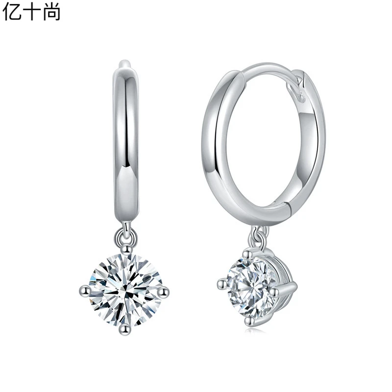 925银合成锆石耳饰 亿十尚光面圆白赚高档耳环轻奢时尚简约大气美