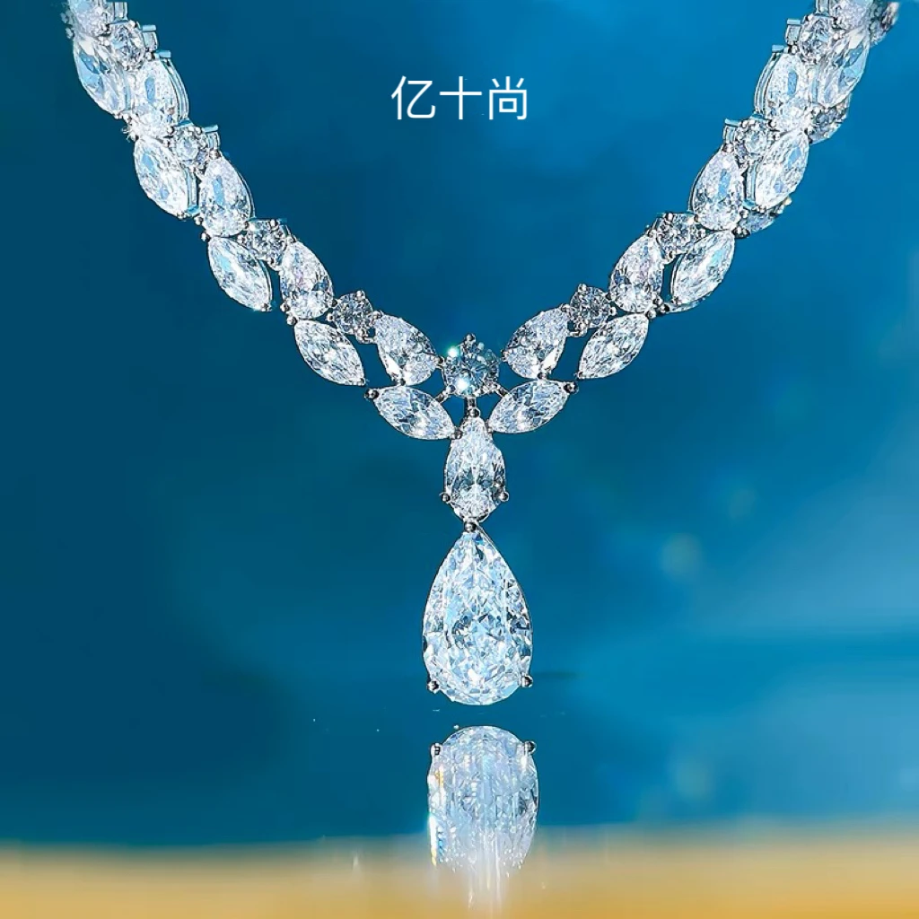 坠链均925银合成锆石 GRYSS璀璨水滴纯银项链不掉色CCSDXL100087