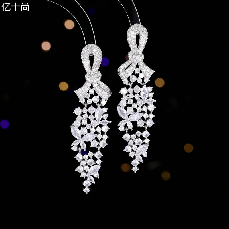 合金合成锆石耳饰 亿十尚蝴蝶结满天星高档耳环轻奢时尚洋气仙美L