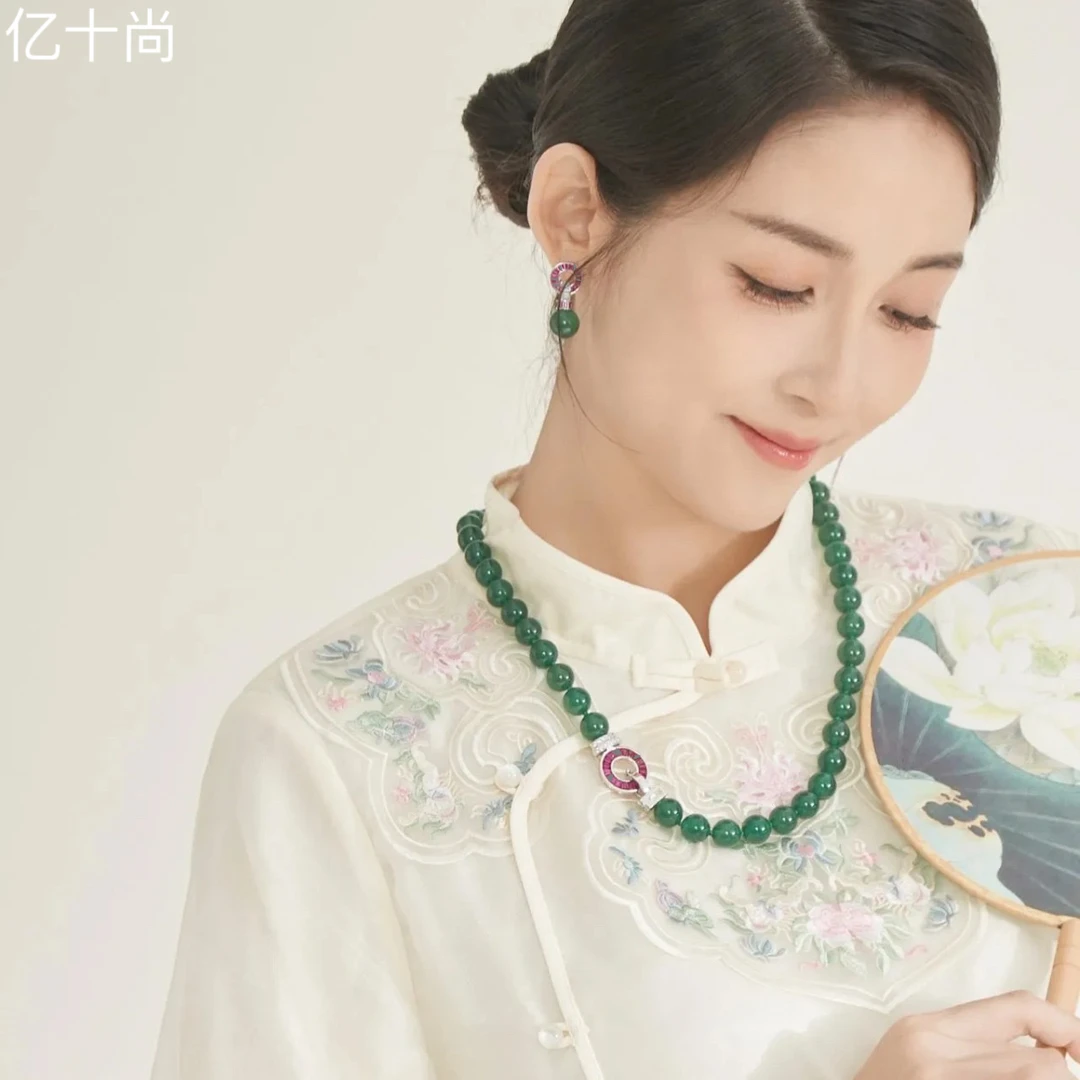 坠链均925银莫桑石 G 红环绿萃珠串银项链不掉色可拆卸YJCY045