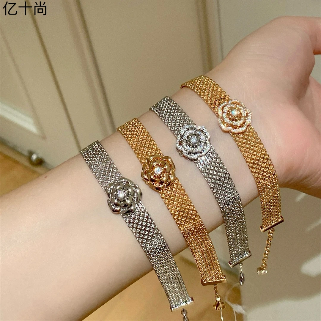 925银合成锆石手链 亿十尚玫瑰花编织拉丝高档手链轻奢时尚大气美