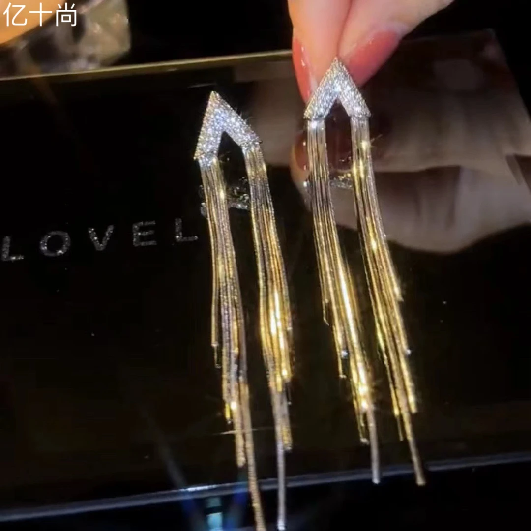 925银合成锆石耳饰 亿十尚V三角流苏高档耳环轻奢时尚气质洋气美M