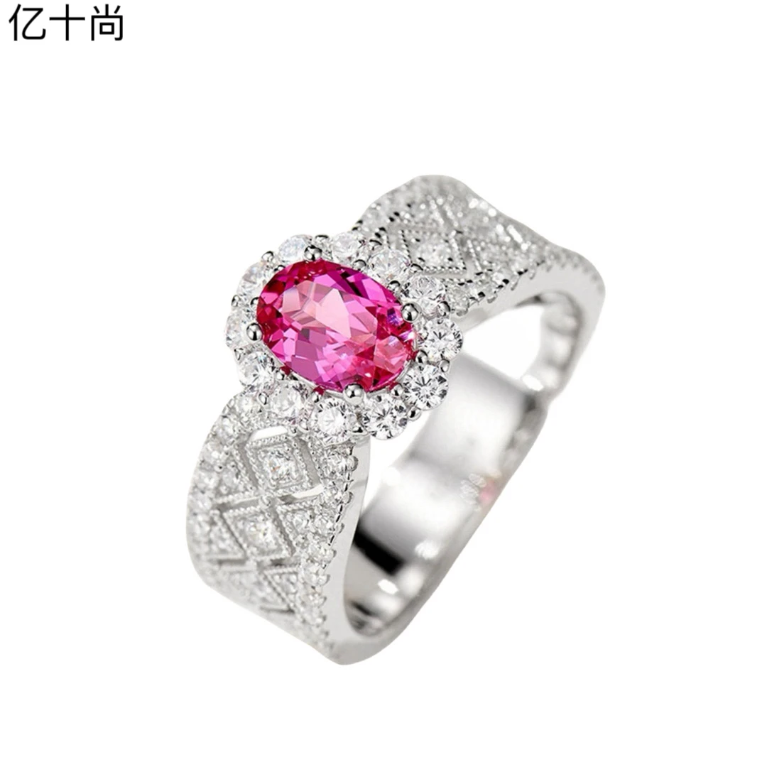 925银合成锆石戒指 亿十尚小蛮腰粉蓝高档戒指轻奢时尚气质简约美