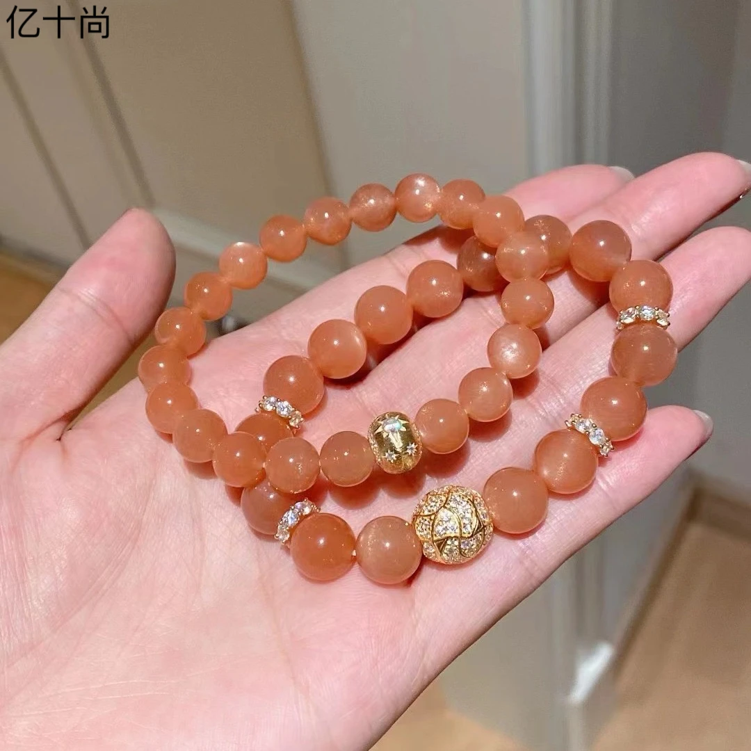 925银手链 亿十尚橘粉月光时手串手里轻奢时尚气质洋气简约大气美