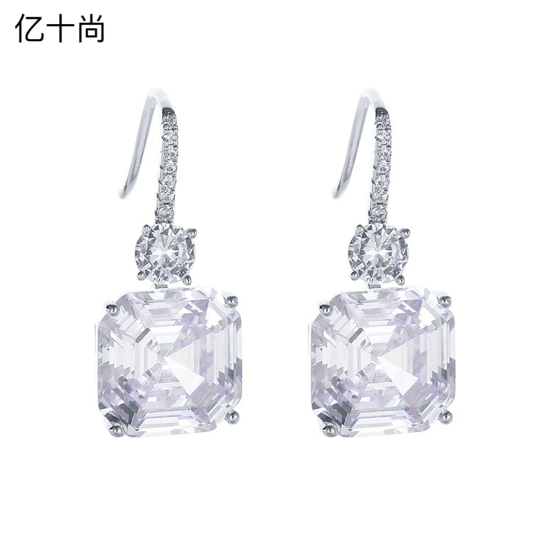 925银合成锆石耳饰 亿十尚白黄方赚高档耳环耳钉轻奢时尚简约大气