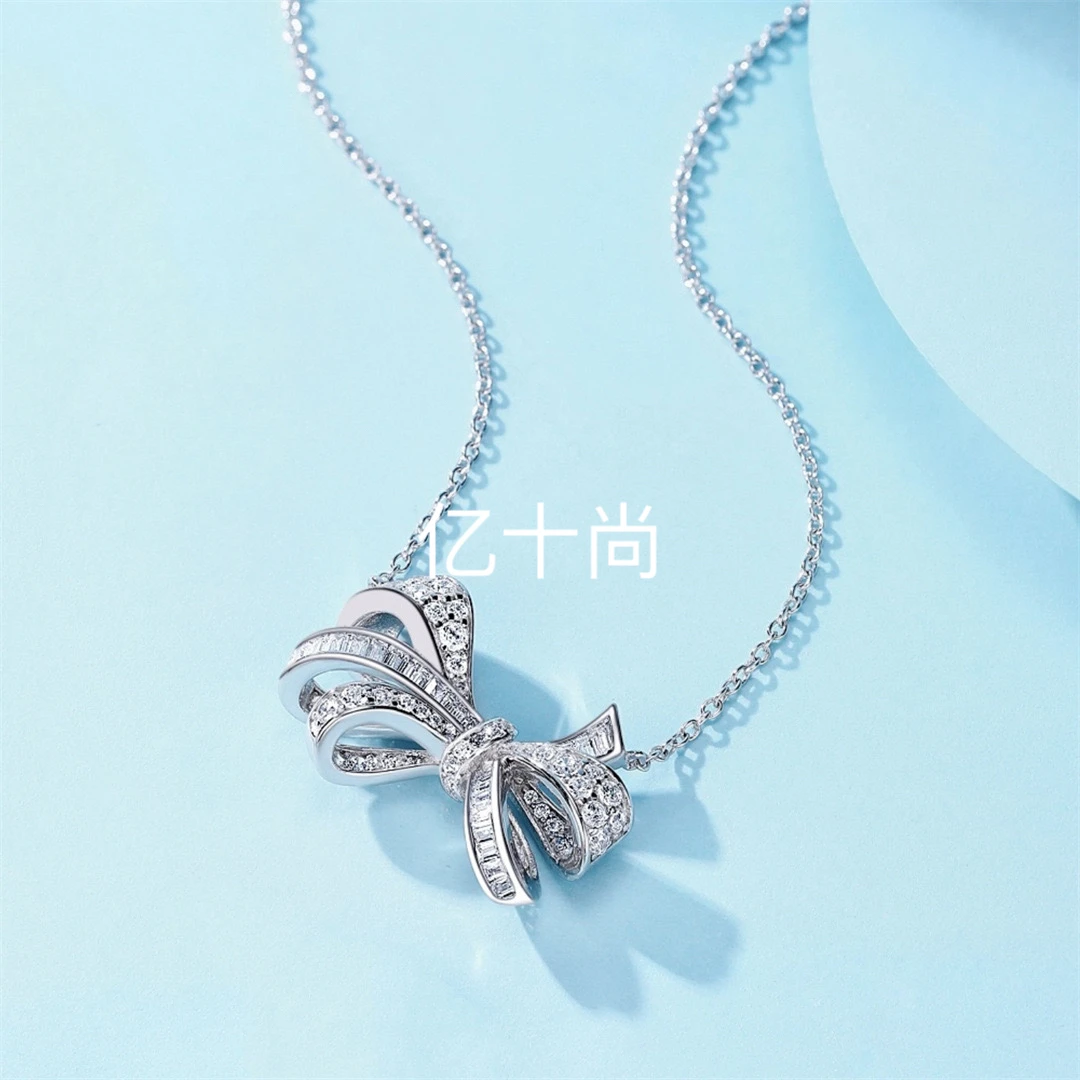 坠链均925银合成锆石 亿十尚蝴蝶结高档项链戒指轻奢时尚优雅仙美