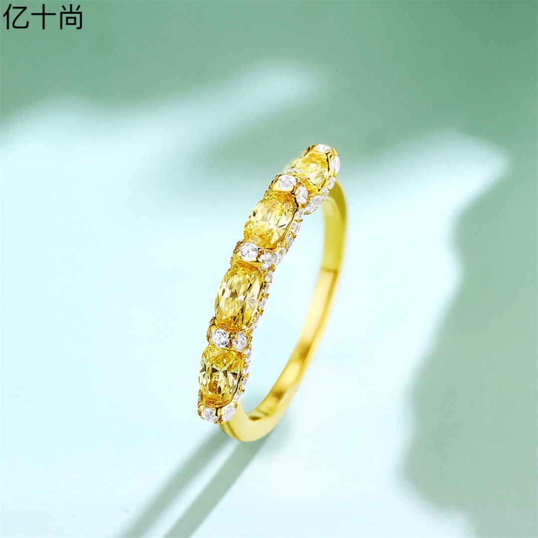 925银合成锆石戒指 亿十尚横椭圆黄赚高档戒指轻奢时尚气质奢华美