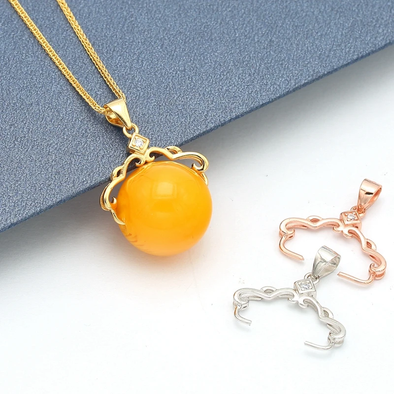 925银银制品 镀18k金玉吊坠扣头转运珠扣配件扣圆珠子扣 路路通扣