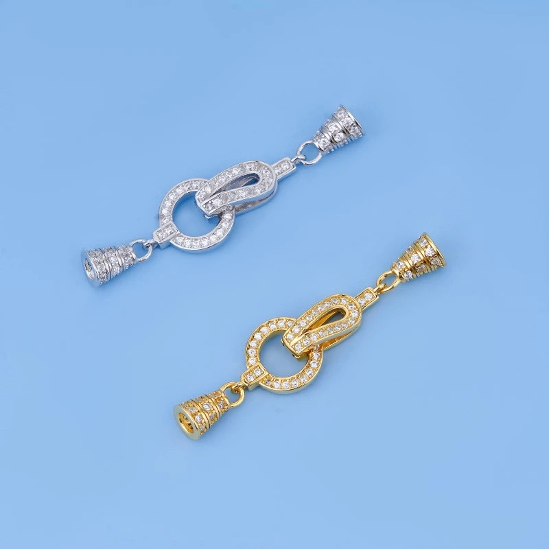 925银银制品 镀18k金DIY项链扣配件单排长条双环扣手链卡扣串珠扣