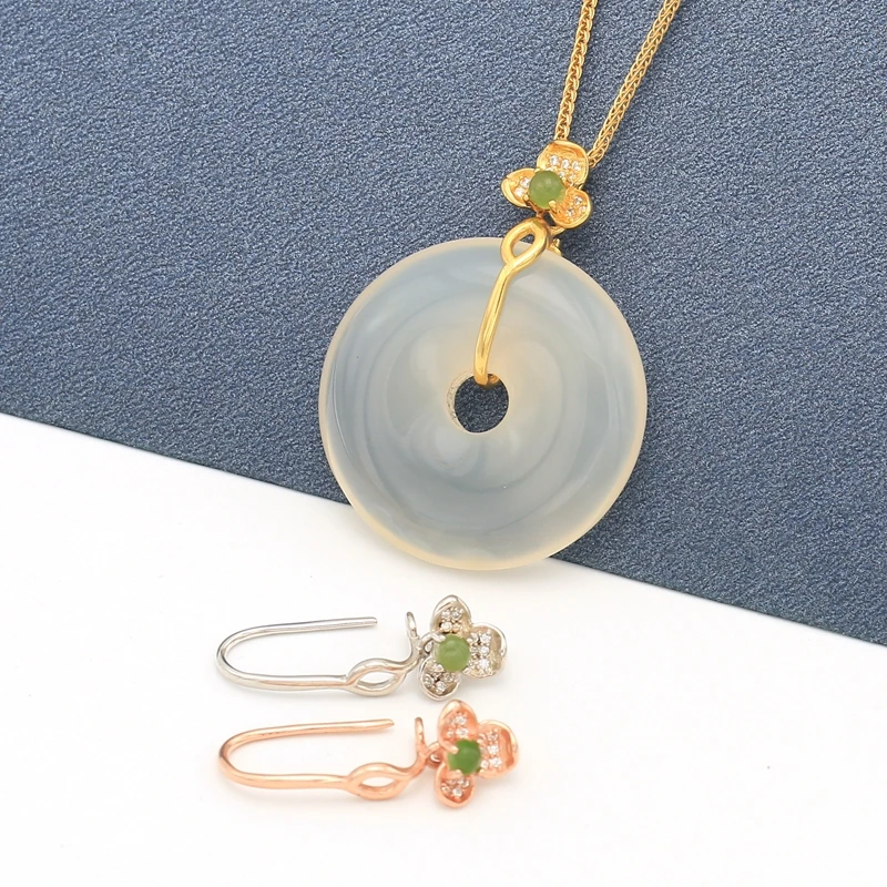 925银银制品 镶嵌平安扣扣头配件卡扣镀18k金吊坠扣 DIY夹玉卡扣