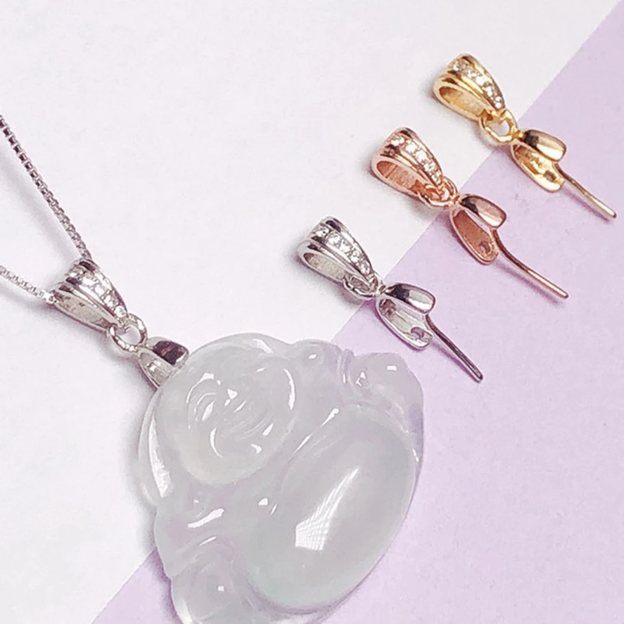 925银银制品 斜孔瓜子扣玉坠夹扣玉佛精美佛公扣黄色扣项坠饰品扣