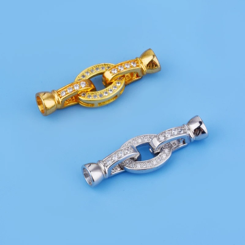 925银银制品 镀18k金椭圆形双环项链连接扣手工手链扣头DIY串珠扣
