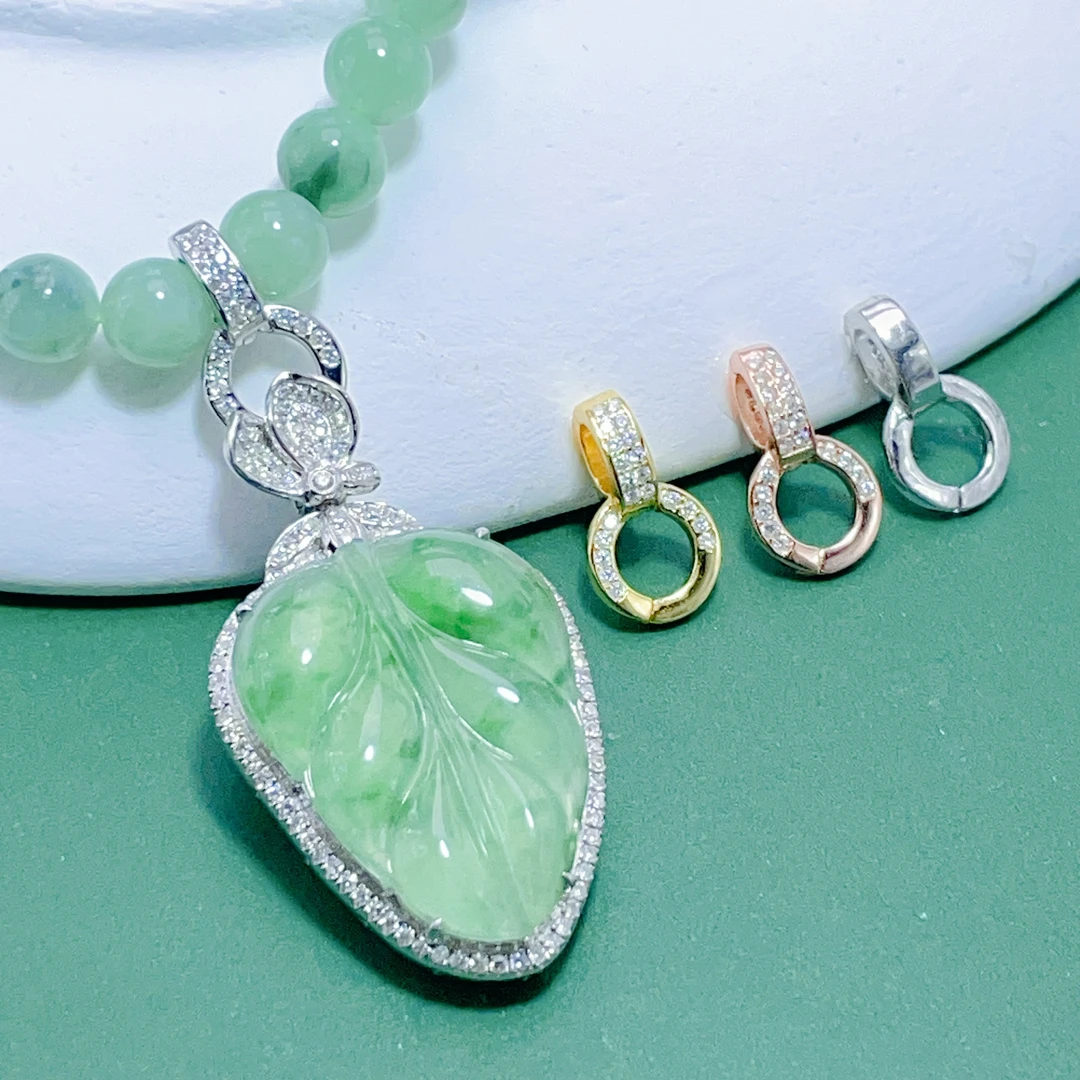 925银银制品 镀18K金diy手作配件连接扣轻奢绿色扣双开百搭玉石扣