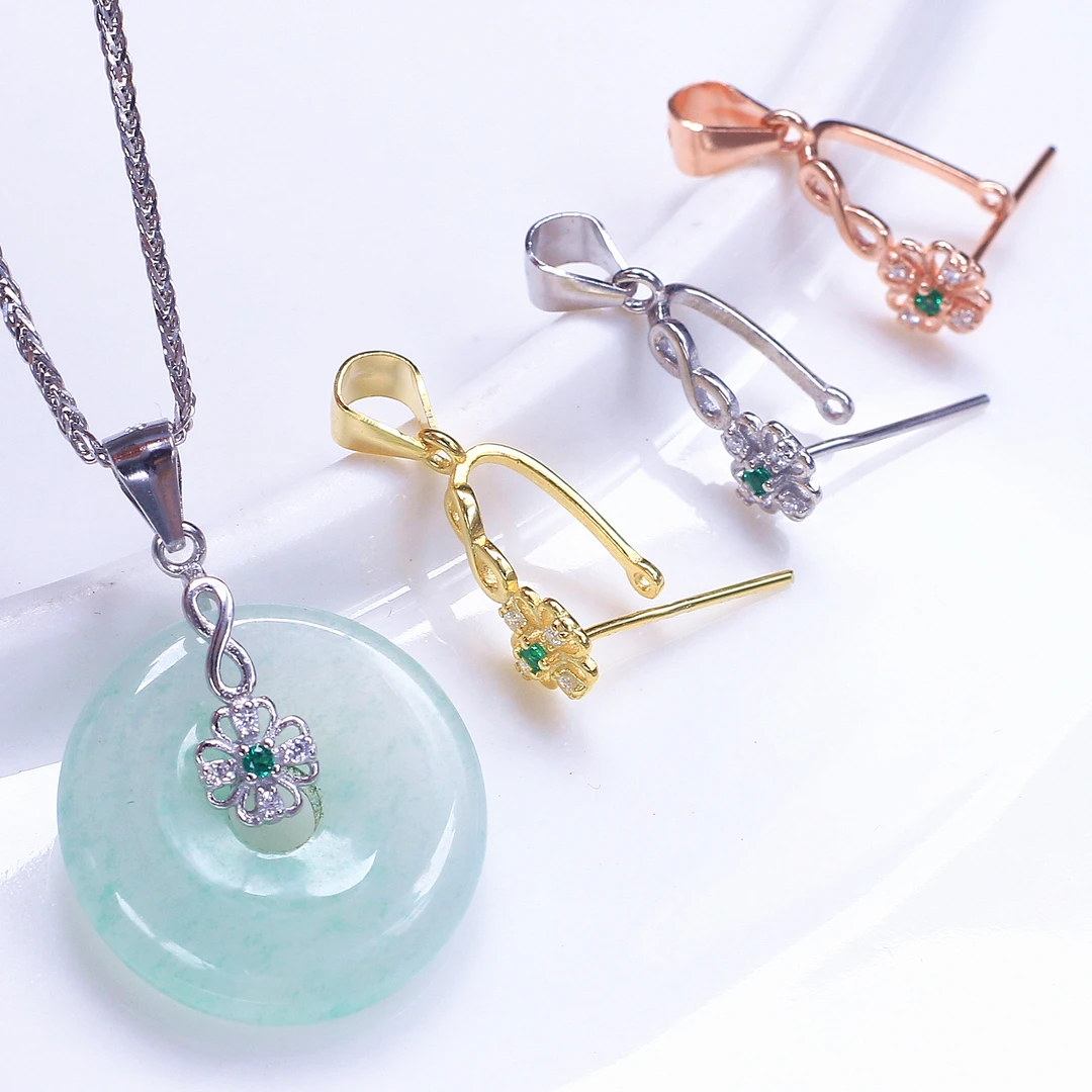 925银银制品 镀18k金DIY小号平安扣夹扣玉吊坠扣头挂件扣饰品银扣