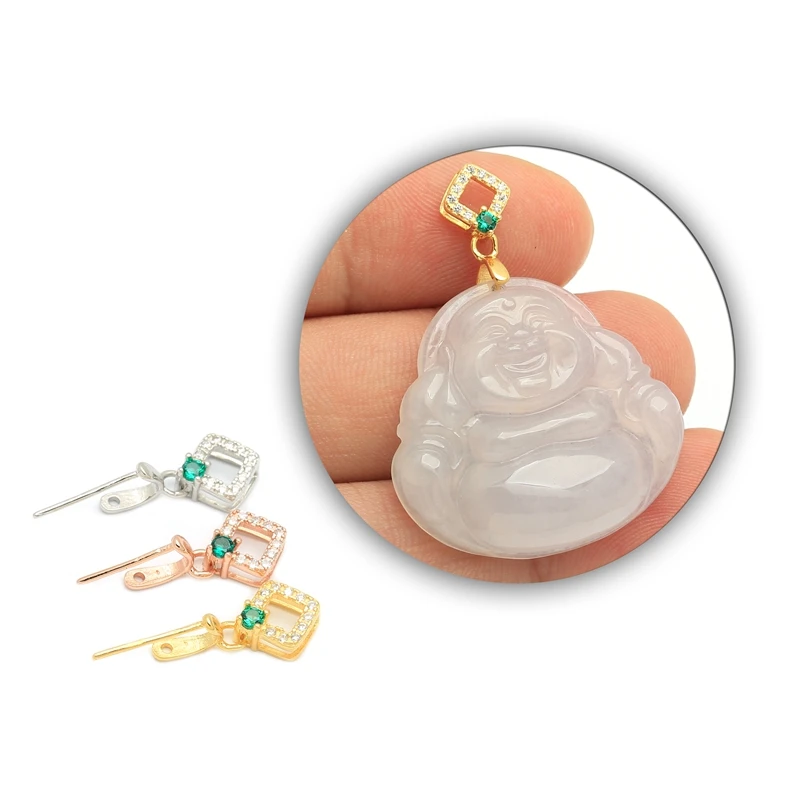925银银制品 玉吊坠扣镀18k金观音玉佛扣玉坠斜孔扣头 DIY饰品扣