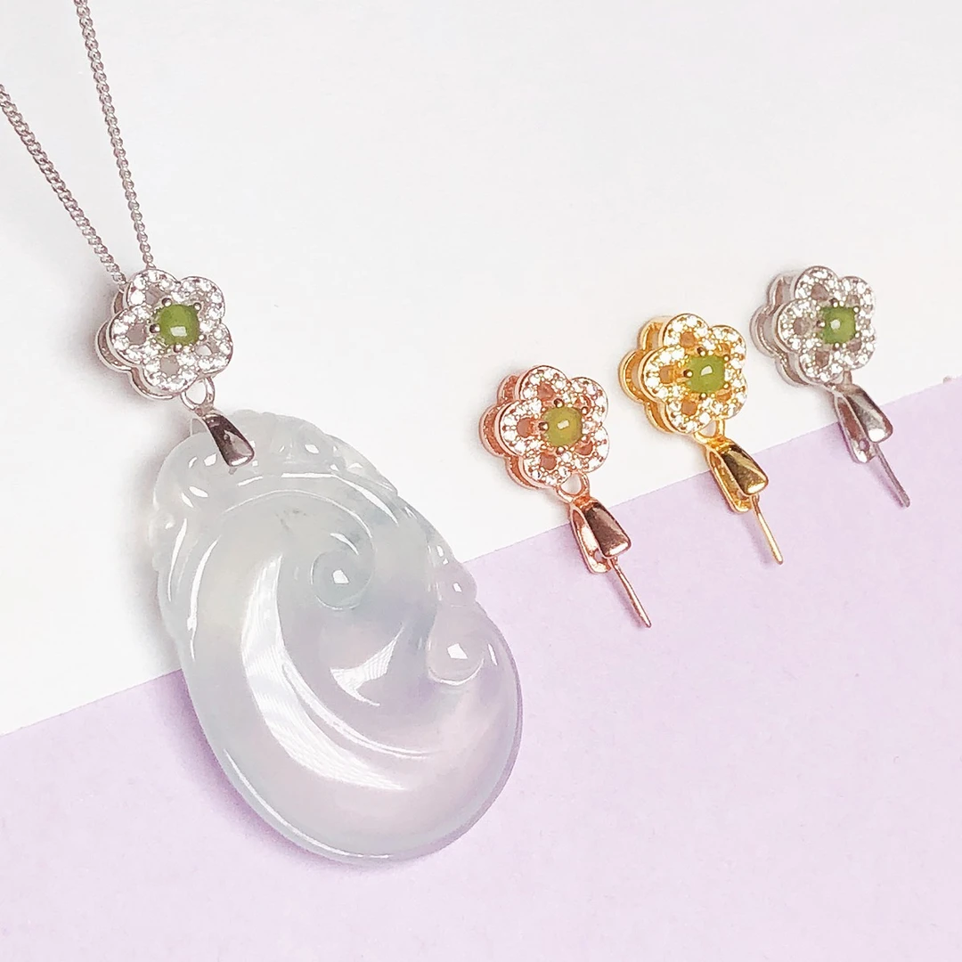 925银银制品 如意吊坠扣头福豆玉坠夹扣时尚项坠银卡扣挂件瓜子扣