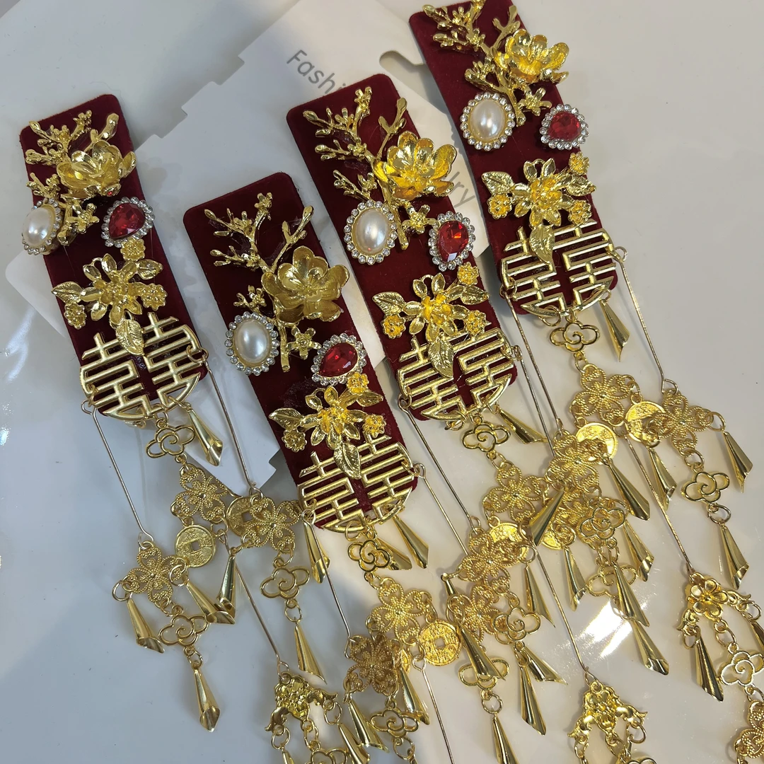 2802新款中式婚礼金色流苏易梦玲同款民族风发夹汉服晨袍头饰