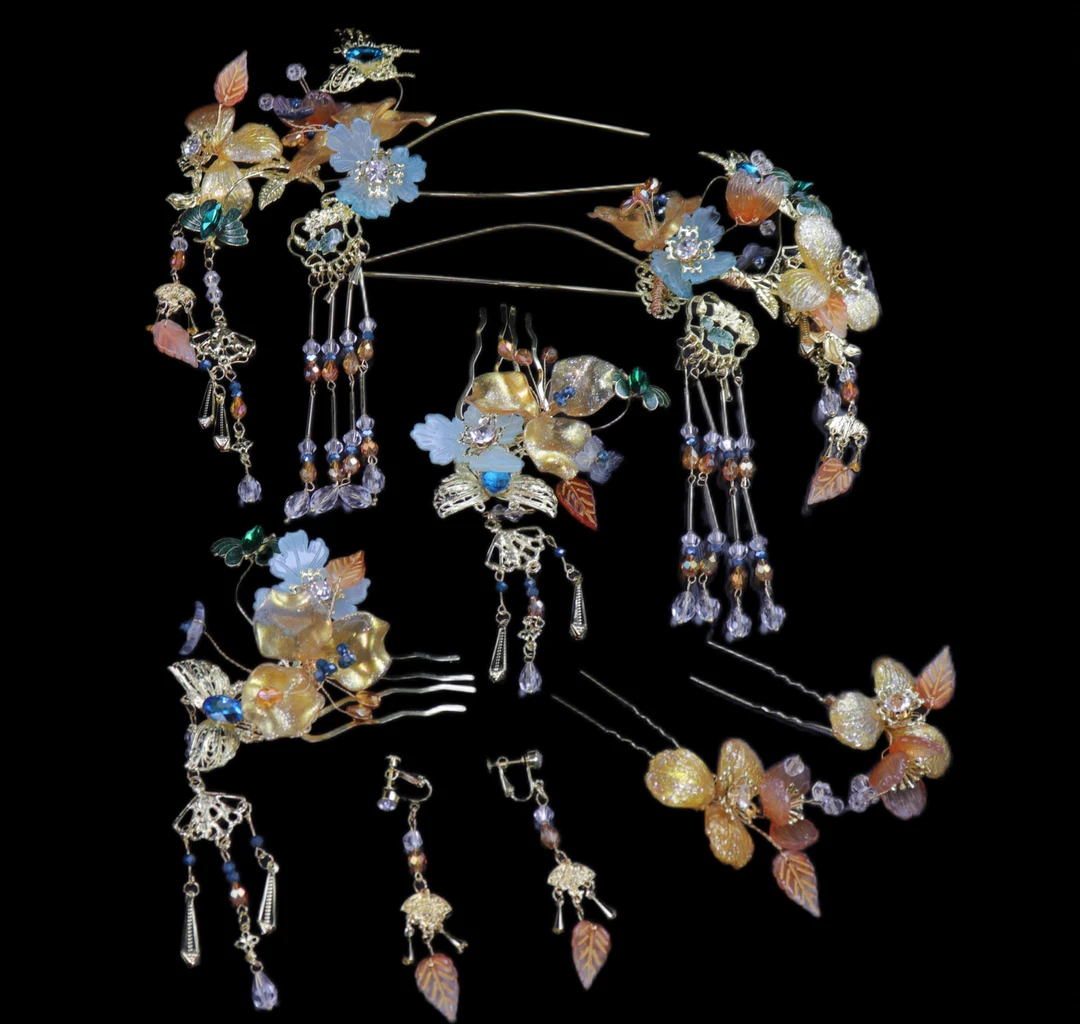 8753金蓝色系百搭时尚流行古风大气减龄秀禾头饰