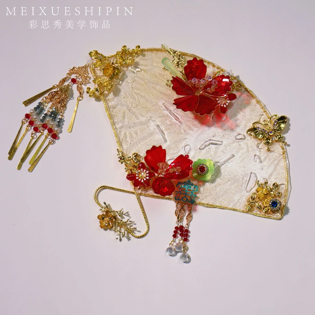 s6精致手工水晶汉服古装唯美团扇中式秀禾配饰