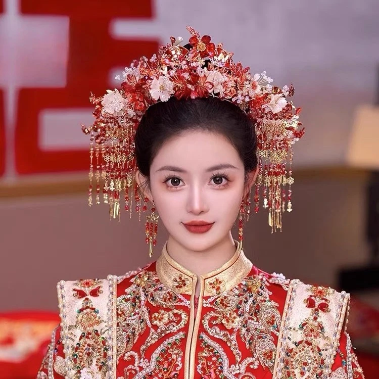 8422  婚嫁饰品新款百搭旺季秋季新品红金色大气实用显脸小秀禾