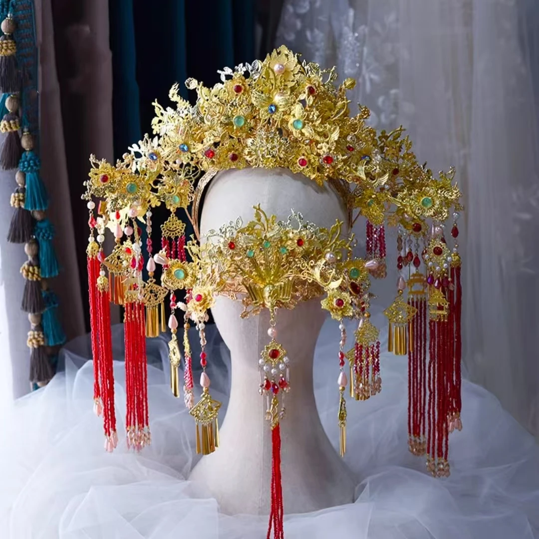 8994中式婚礼凤冠霞帔汉服头饰传统新娘龙凤褂古装大气奢华头饰