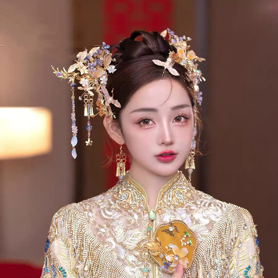 8365  婚嫁饰品新款新娘甜美浅色百搭减龄保色新款秀禾头饰八件套